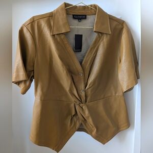 Eloquii Tan Short Sleeve Blouse With Twist Front Size 14